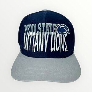 Y2K Penn State Nittany Lions Embroidered Snapback Hat Navy Blue Cap Grey Beak OS